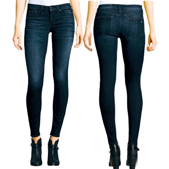 RAG & BONE Mid-Rise Black Rae Skinny Dark Wash Cotton Blend Jeans Size 27 - Picture 2 of 8